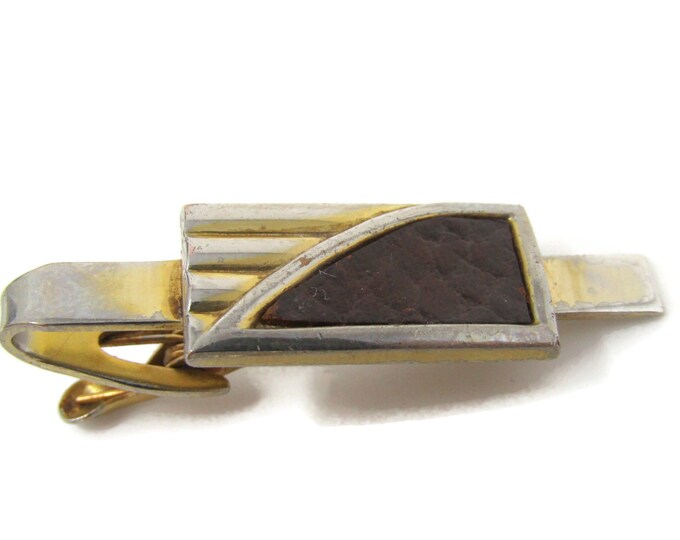 Art Deco Leather Tie Bar Clip Vintage Gold Tone Stand Out w/ Style Fit In with Class