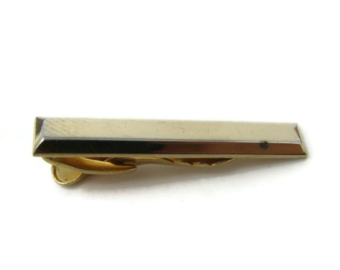 Beveled Edges Tie Clip Bar Gold Tone Vintage Men's Jewelry Nice Design Small Wear Mark
