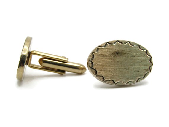 Etched Edging Brushed Finish Oval Cuff Links Men's Jewelry Gold Tone