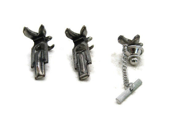 Eagle Cuff Links and Pin With Chain Set Silver To… - image 3