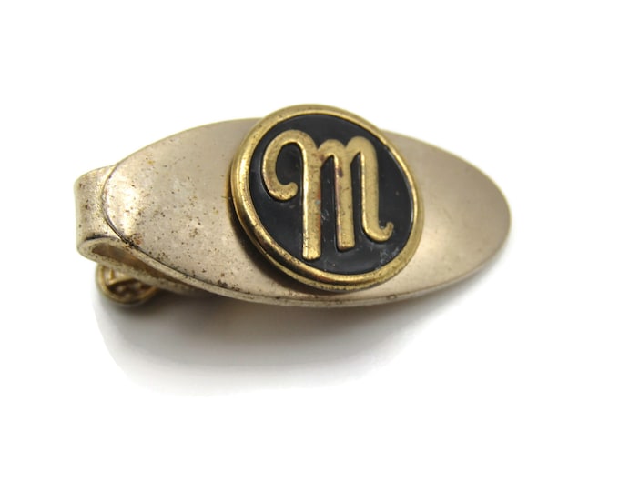Vintage Tie Bar M Initial Gold Tone Tie Clip Classic Monogram Design Men's Jewelry