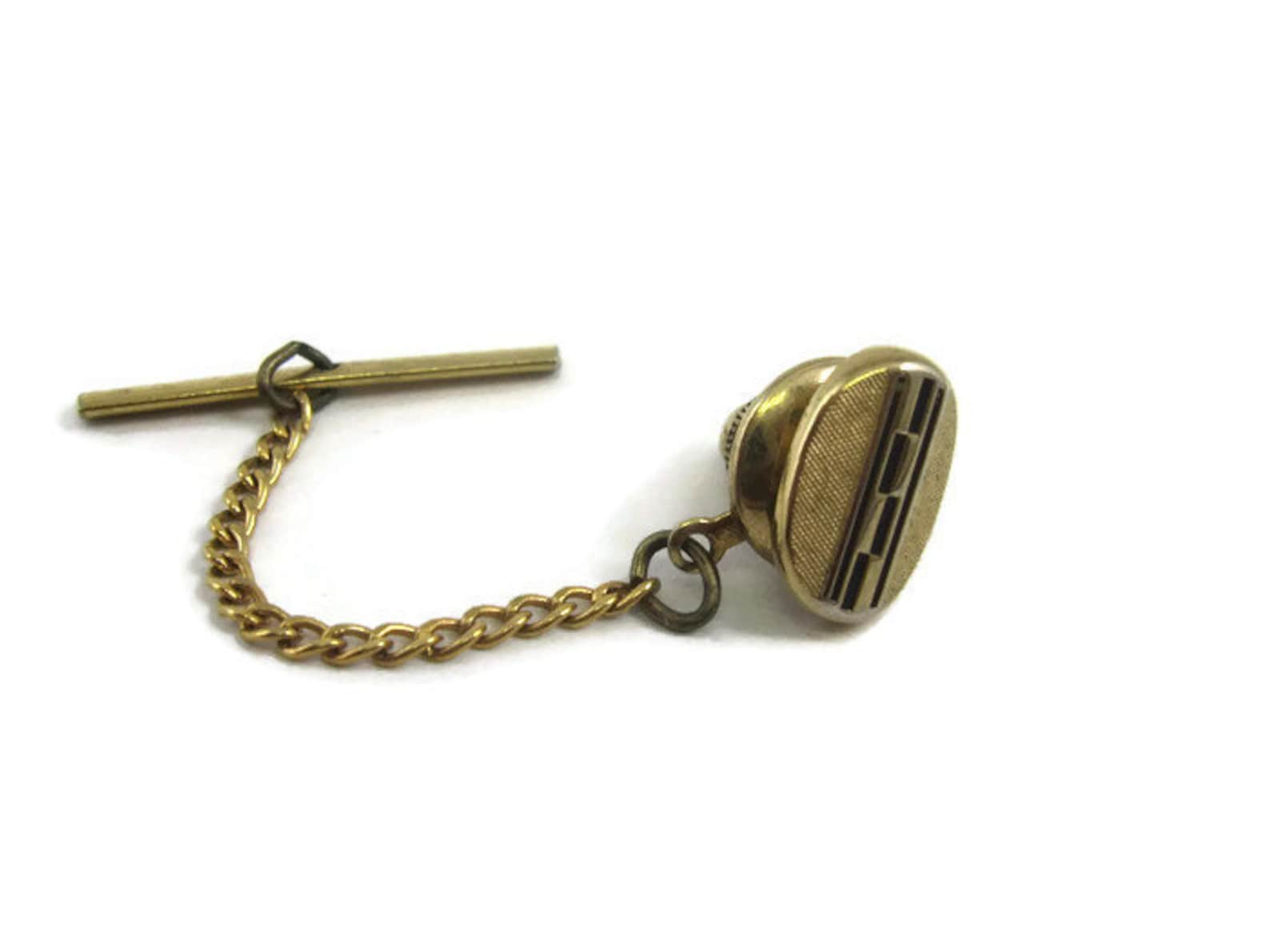 Vintage Tie Tack Pin Retro Stripe Center Textured Gold Tone Etsy