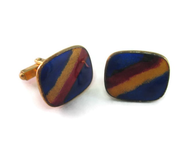 Vintage Cufflinks for Men: Stunning Blue Gold & Yellow Enamel Art Design
