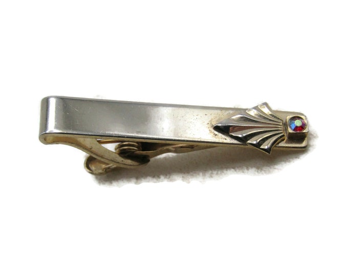 Rhinestone Inlay Leaf Design Tie Clip Tie Bar Modernist Men's Jewelry Gold Tone