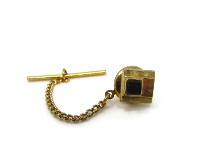 Vintage Tie Tack Tie Pin: Modernist Black Accent Gold Tone