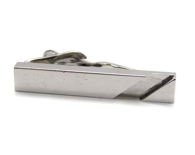 Smooth Finish Diagonal Etched Silver Tone Tie Bar Tie Clip Men's Jewelry