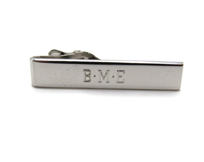 B.M.E. Etched Initials Letters Monogram Smooth Finish Modernist Silver Tone Tie Clip Tie Bar Men's Jewelry