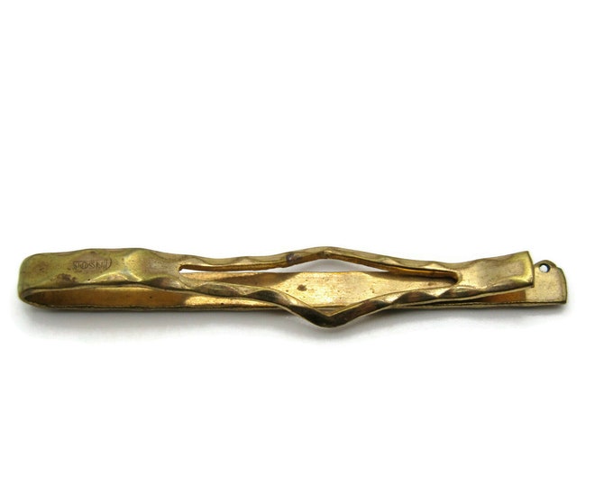 Scalloped Edged Gold Tone Diamond Shape Center Industrial Tie Bar Tie Clip Men's Jewelry