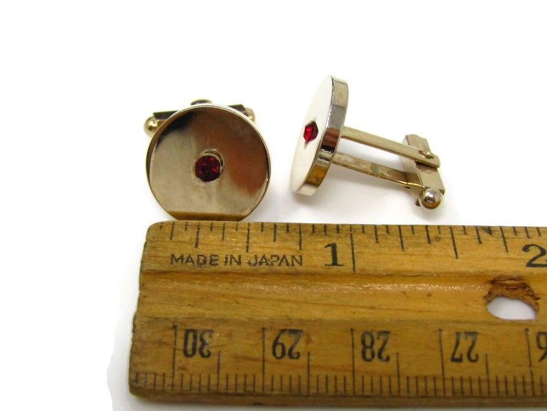 Vintage Cufflinks for Men Red Jewel Center Round Gold Tone Design