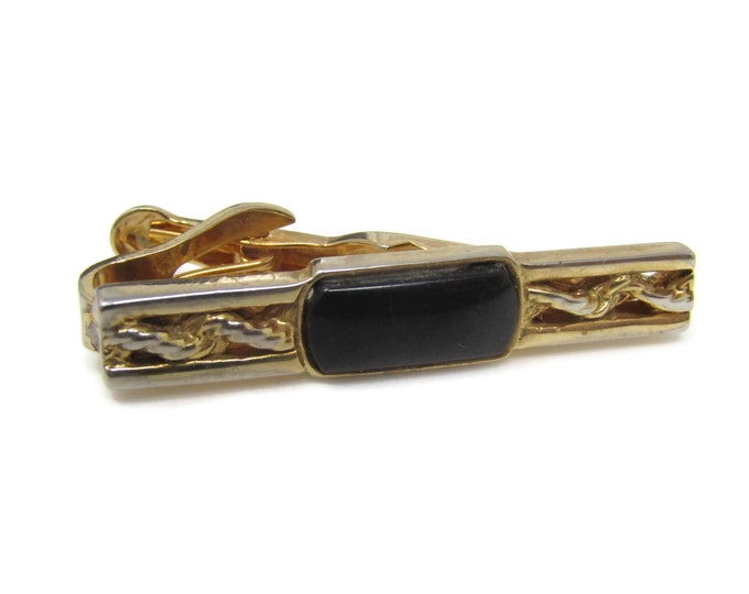Beautiful Black Center Tie Clip Tie Bar: Vintage Gold Tone - Stand Out from the Crowd with Class