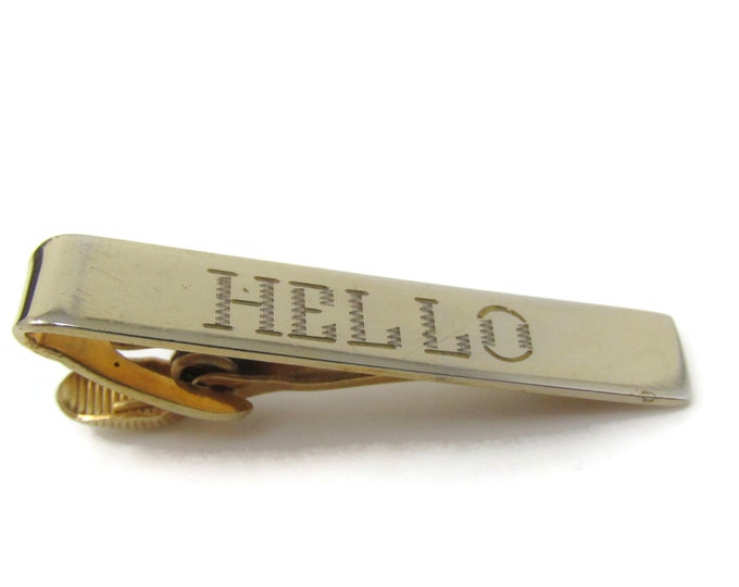 Hello "HELLO" Tie Clip Bar Gold Tone Vintage Men's Jewelry Nice Design