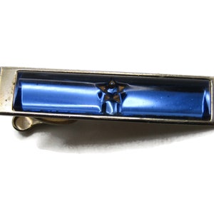 Blue Stone & Star Center Tie Clip Tie Bar Men&#39;s Jewelry Gold Tone