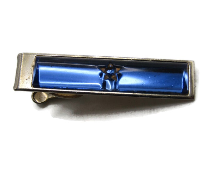 Blue Stone & Star Center Tie Clip Tie Bar Men's Jewelry Gold Tone