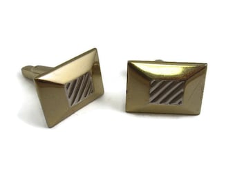 Vintage USA Made Cufflinks: Silver Tone Diagonal Stripe Design