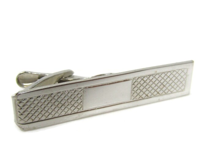 Smooth Center Waffle Texture Sides Tie Clip Bar Silver Tone Vintage Men's Jewelry Nice Design