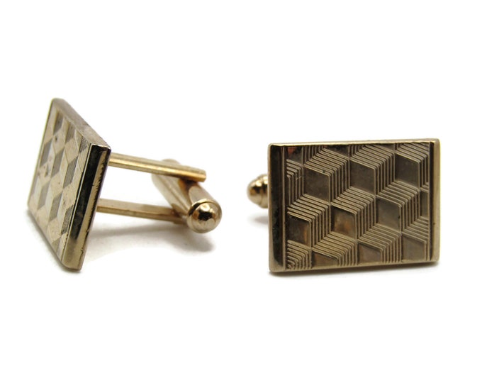 Dimensional Cubes Line Design Cuff Links Men's Jewelry Gold Tone