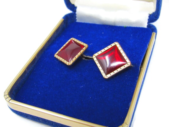 Men's Cufflinks Set Vintage Deep Red High Quality - image 2