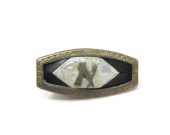 Vintage Letter N Tie Clip: Silver Tone Initial Tie Bar