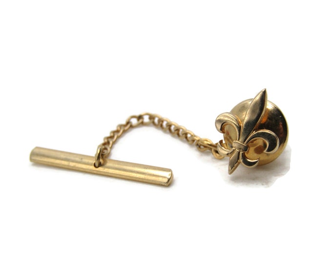 Fleur Di Lis Tie Pin And Chain Men's Jewelry Gold Tone