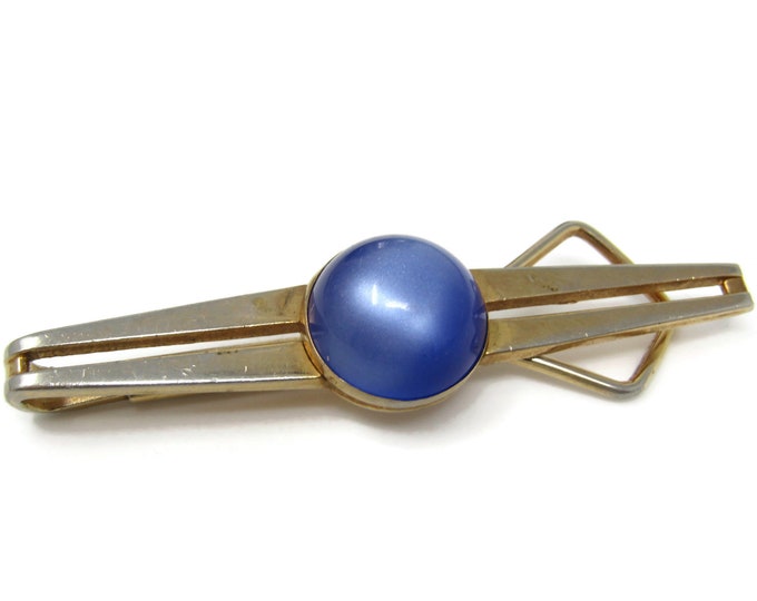 Blue Center Tie Clip Tie Bar: Vintage Gold Tone - Stand Out from the Crowd with Class