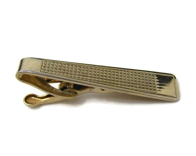 Vintage Tie Bar Tie Clip: Nice Waffle Texture Body Smooth Ends Classic Gold Tone