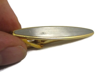 Vintage Tie Bar Clip: Brushed Silver Tone Center Gold Tone Border