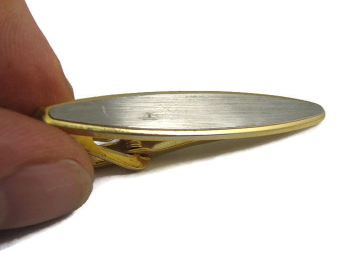 Vintage Tie Bar Clip: Brushed Silver Tone Center Gold Tone Border