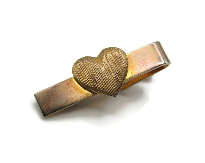 Heart Textured Classic Retro Gold Tone Tie Clip Tie Bar Men's Jewelry