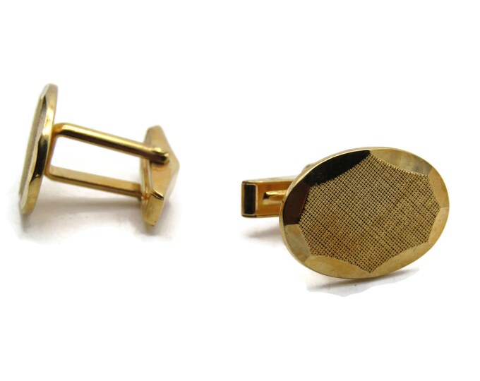 Textured And Beveled Edge Oval Cuff Links Men's Jewelry Gold Tone