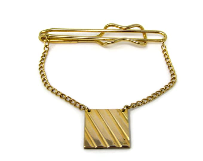 Modernist Square Accent Tie Clip Men's Vintage Tie Bar Excellent Design Gold Tone