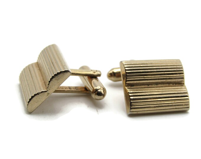 Waved Horizontal Lines Cuff Links Men's Jewelry Gold Tone
