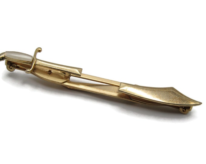 Sword Stone Inlay Open Body Tie Bar Gold Tone Tie Clip Men's Jewelry