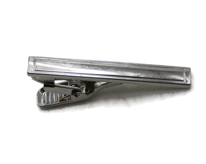 Etched Rectangle Classic Tie Clip Tie Bar Men's Jewelry Silver Tone