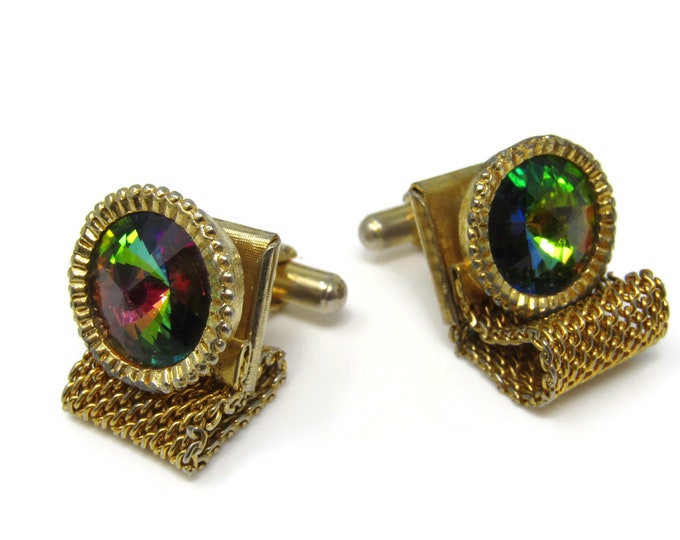 Rainbow Glass Wrap Design Men's Cufflinks: Vintage Gold Tone - Stand Out from the Crowd with Class