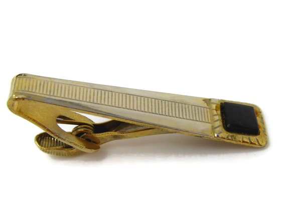 Cool Tie Clip Vintage Mens Tie Bar Black Accent Gold Tone Gift | Etsy