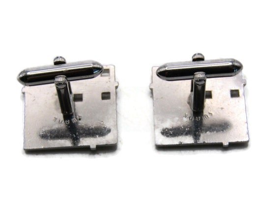 Square Cuff Links Black Stone Inlay Brushed Finis… - image 3