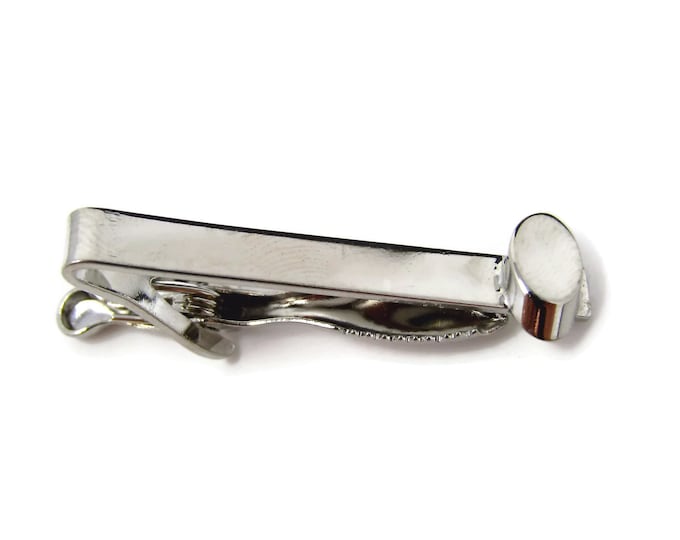 Vintage Tie Clip Tie Bar: Slanted Oval Accent Silver Tone Nice Quality