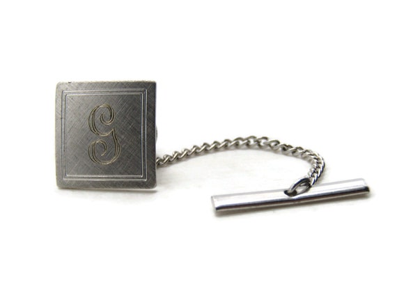 Square G Letter Initial Monogram Tie Pin And Chai… - image 1