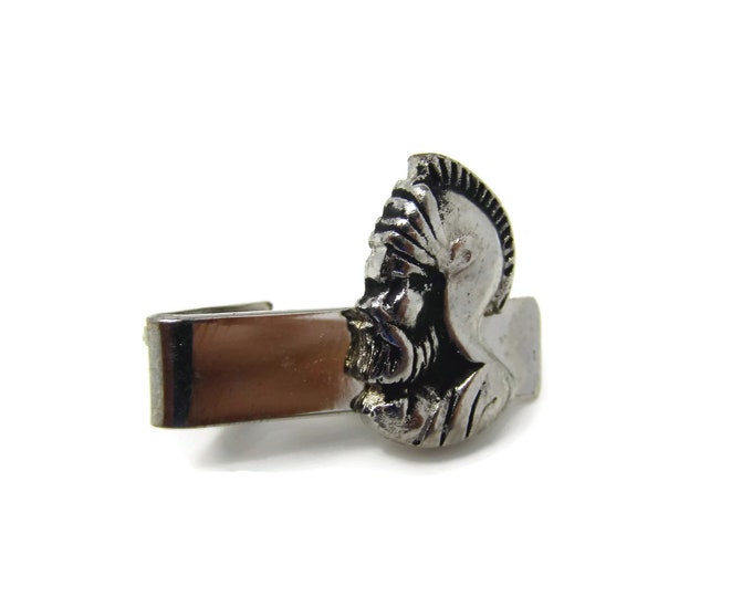 Vintage Tie Clip Tie Bar: Bearded Warrior Silver Tone Small Design