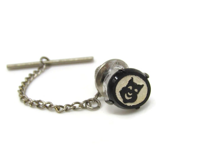 Interesting Mask Design Tie Tack Pin Silver Tone Vintage Men's Jewelry