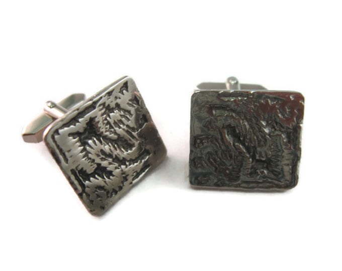 Vintage Cufflinks for Men: Scar Like Design Artsy Style Silver Tone Square Design