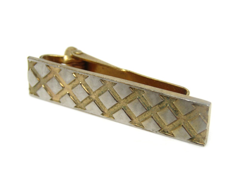 Crossed Lines Fence Design Tie Bar Clip Gold Tone Stand Out w Style Fit In with Class