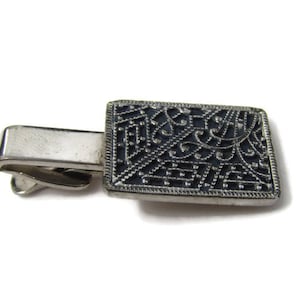 Vintage Tie Bar Tie Clip: Fancy Dot Scroll Rare Design Silver Tone