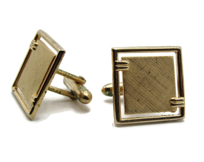Open And Textured Square Design Cuff Links Men's Jewelry Gold Tone