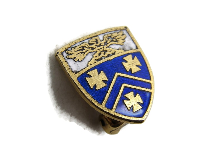 Blue & White Crest Tie Clip Tie Bar Men's Jewelry Gold Tone