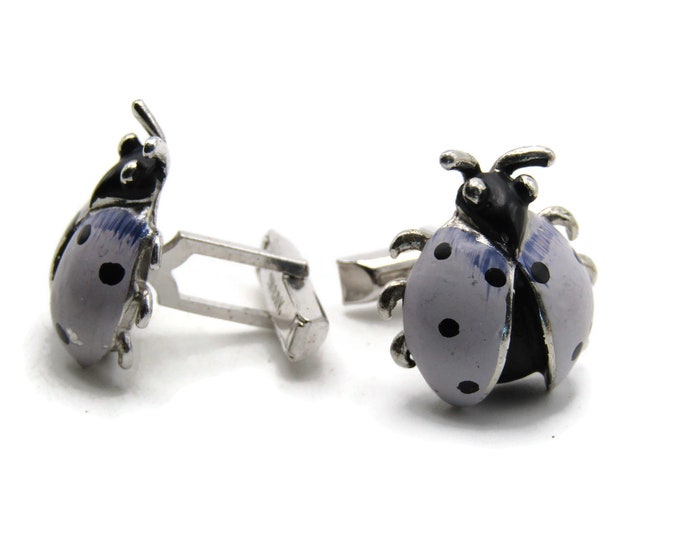 Black And White Ladybug Cuff Links Men's Jewlery Silver Tone