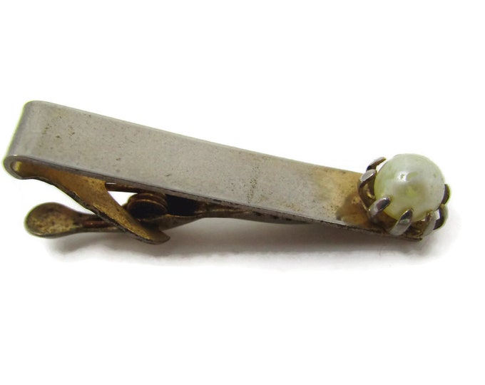 Vintage Tie Clip Tie Bar: Faux Pearl Simple Design