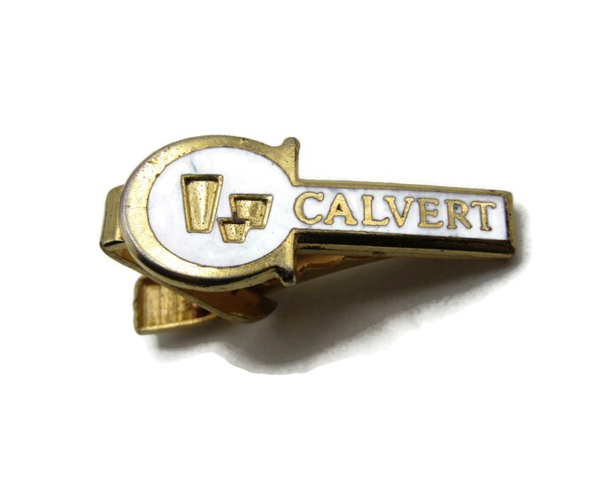 Calvert Lettered White Background Tie Clip Tie Bar Men's Jewelry Gold Tone