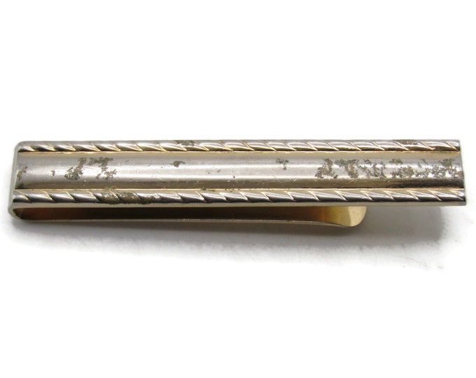 Etched Diagonal Line Edge Tie Clip Tie Bar Modernist Men's Jewelry Gold Tone