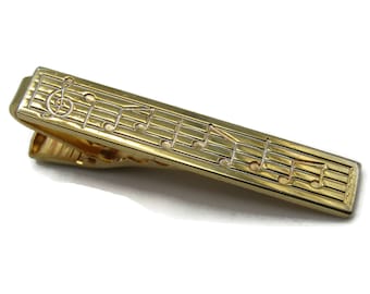 Music Notes Sheet Music Tie Bar Tie Clip Gold Tone Men&#39;s Jewelry